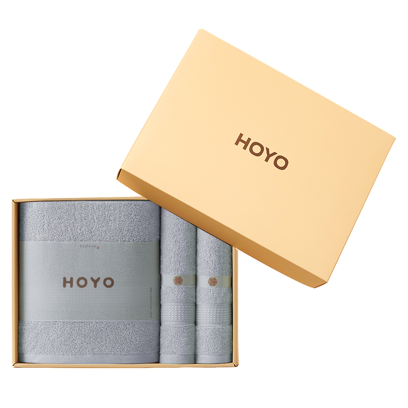 HOYO 臻品长绒棉和风腾纹毛浴三件套 7294 灰色 组合装