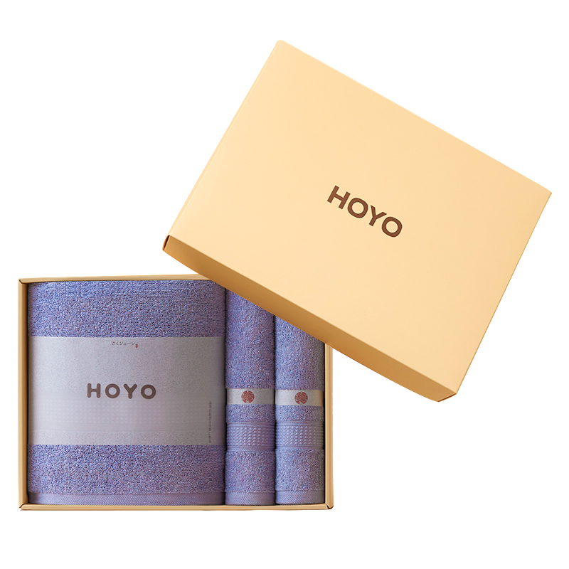HOYO 臻品长绒棉和风腾纹毛浴三件套 7294 紫3508 组合装