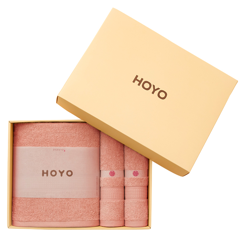 HOYO 臻品长绒棉和风腾纹毛浴三件套 7294 西瓜红3509 组合装