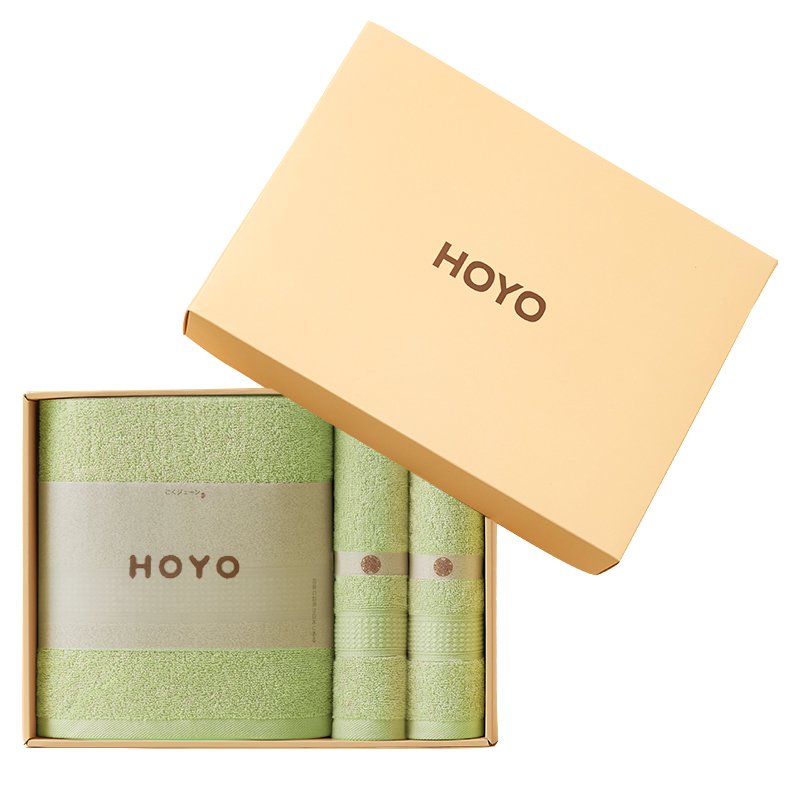 HOYO 臻品长绒棉和风腾纹毛浴三件套 7294 草绿3510 组合装