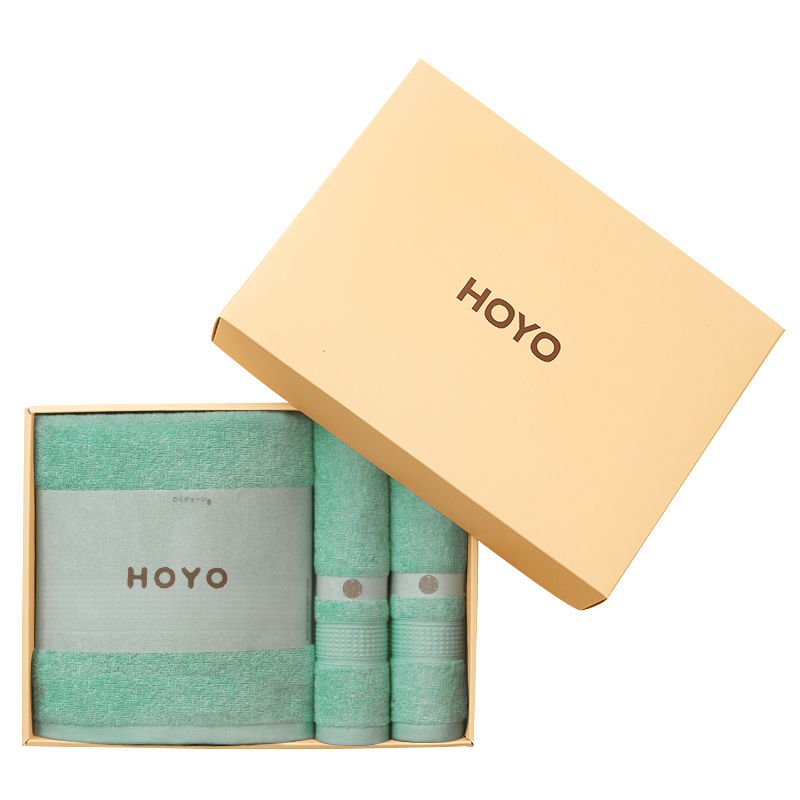 HOYO 臻品长绒棉和风腾纹毛浴三件套 7294 青绿3512 组合装