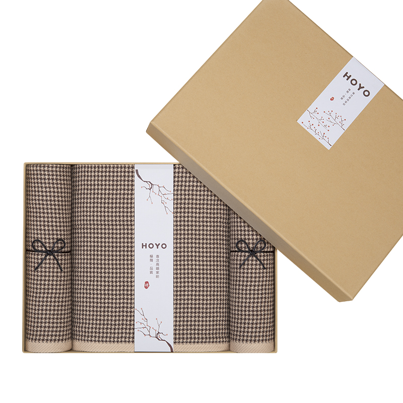 HOYO 千鸟格樱花礼盒毛浴三件套 7099 咖色 组合装