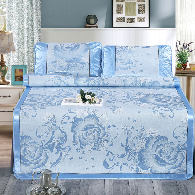 生活元素 提花冰丝凉席三件套（蓝色:1.8）SY-225C 蓝色 1.8米床