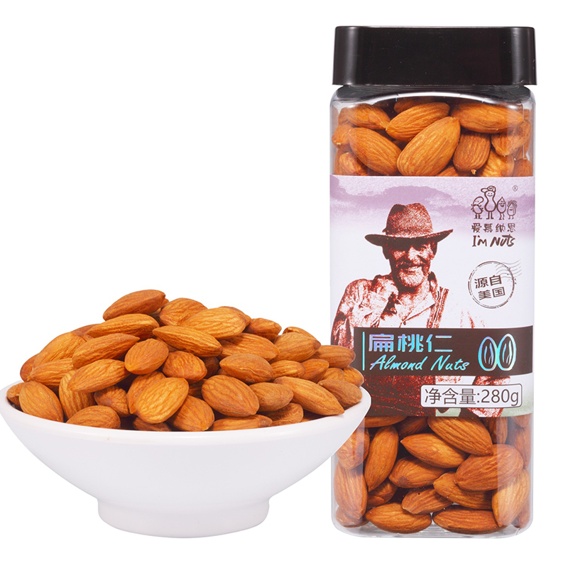 爱慕纳思I`mnuts网红零食每日坚果美国杏仁巴旦木罐装原味扁桃仁280克  红色  