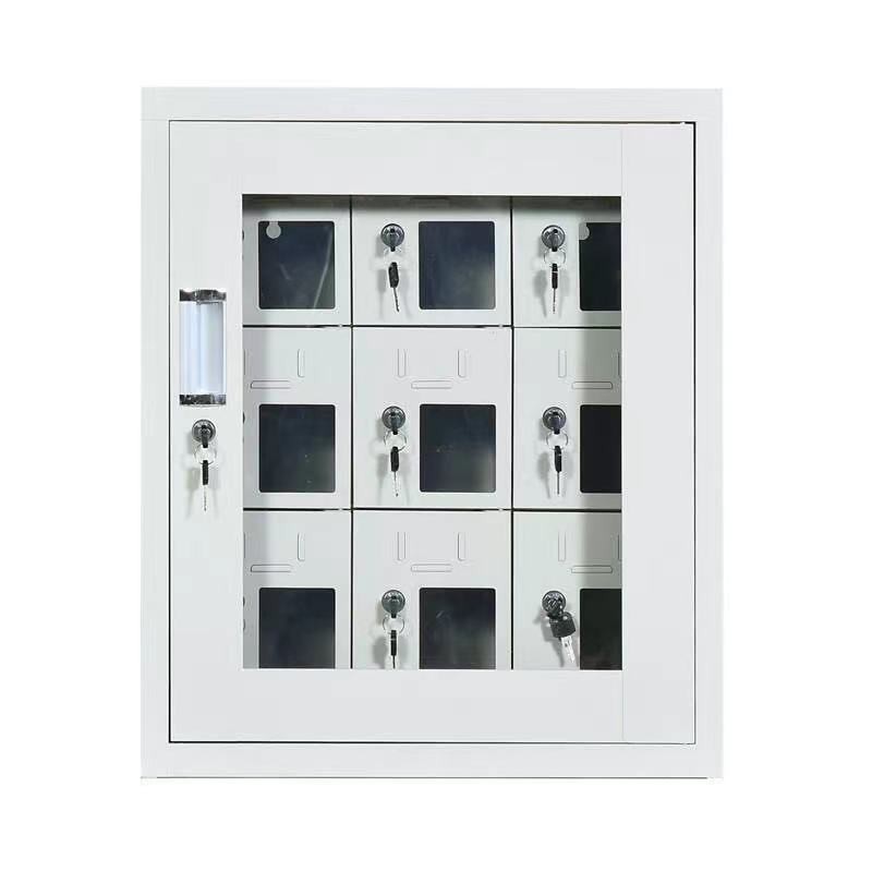 仕必得（SHIBIDE)手机存放柜工具充电柜9门存放款电子设备管理柜学校宿舍手机保管柜钢制带钢化玻璃外门  银色  