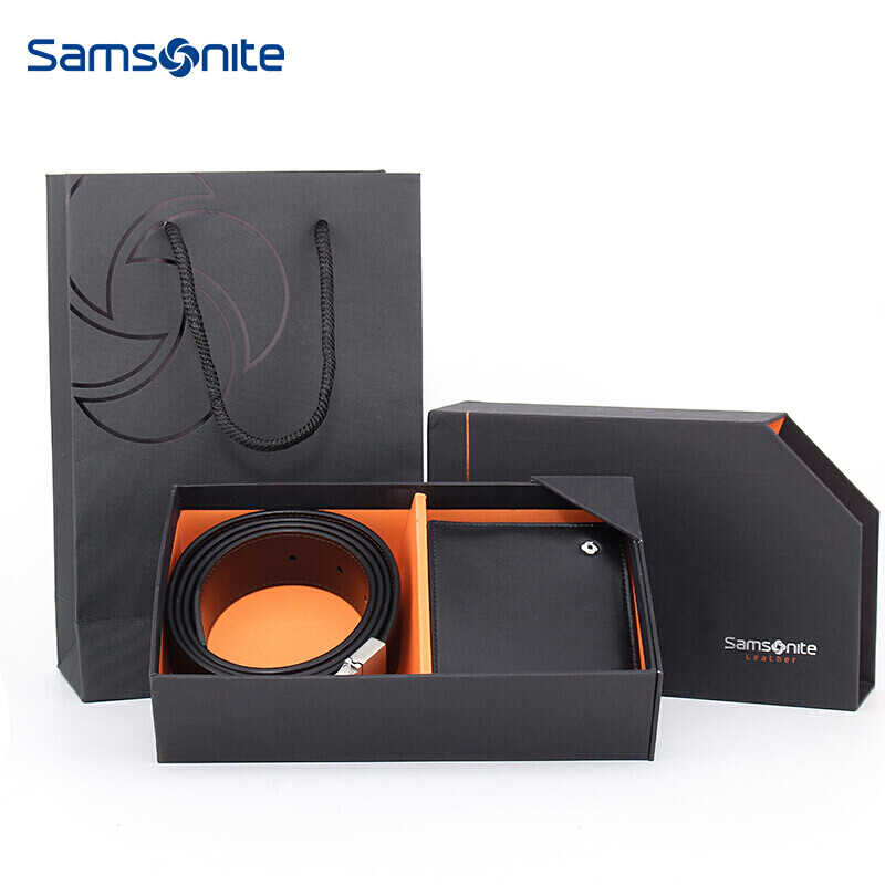 Samsonite/新秀丽 腰带套装男士自动扣牛皮皮带 牛皮短款钱包TK2*09018（单位：套） 黑色