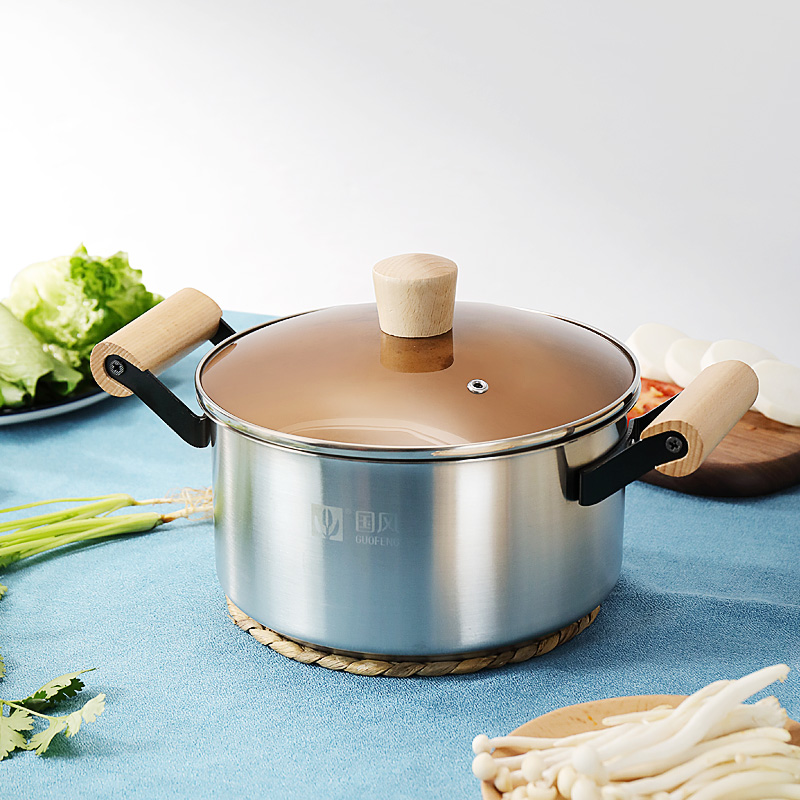 国风实木柄汤锅GF-2883  不锈钢色  