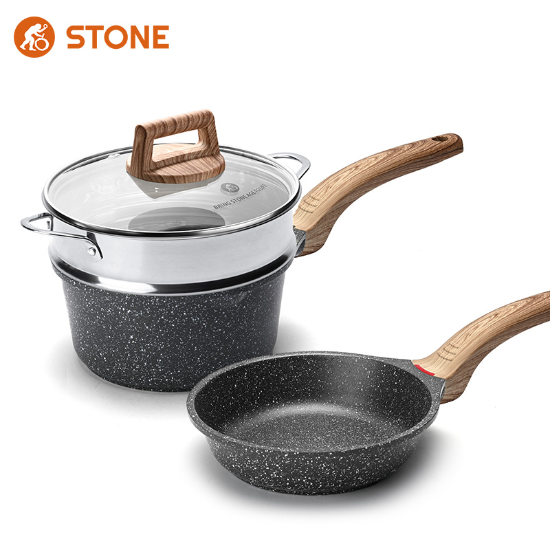 司顿18油嘴奶锅+不锈钢蒸格+20油嘴煎盘（无盖）（单位：套） 灰黑色STH2201A-C1