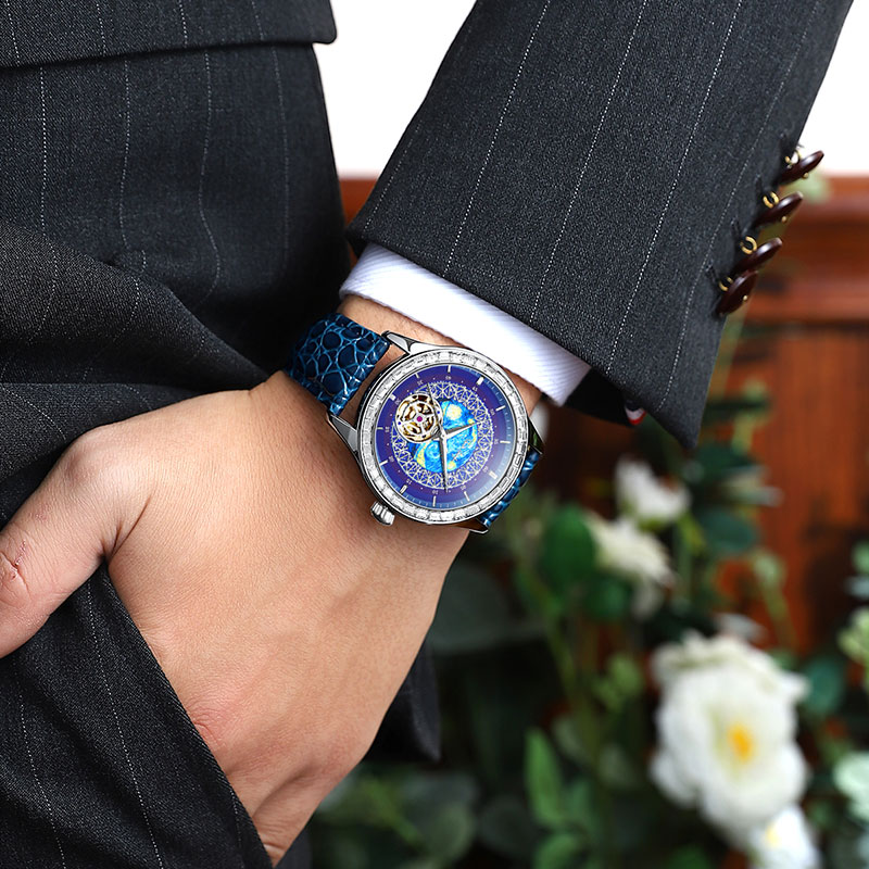 梵高(Vangogh)全自动机械男表艺术家&middot;罗盘系列 星空44mm  银色  