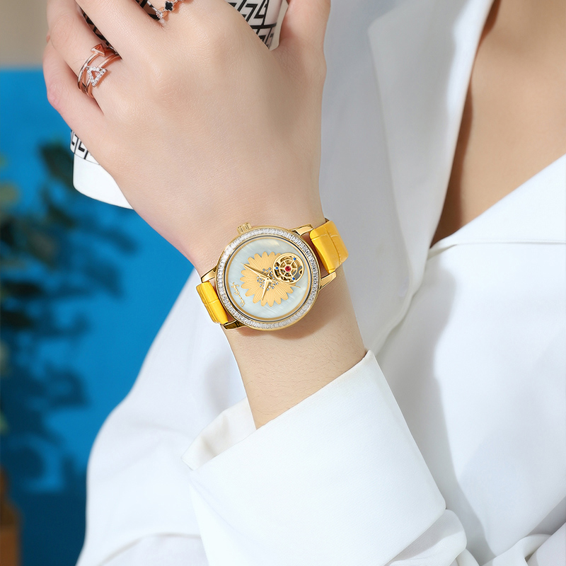 梵高全自动机械女表四时绘向日葵系列 32mm  银色  