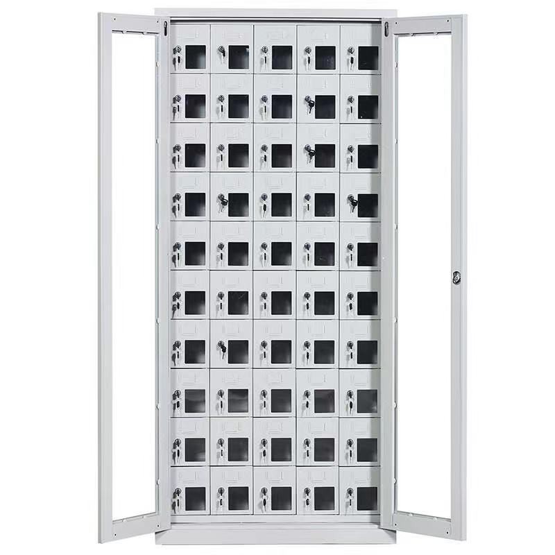 仕必得（SHIBIDE)手机存放柜工具充电柜50门充电款电子设备管理柜学校宿舍手机保管柜钢制带钢化玻璃外门  银色  