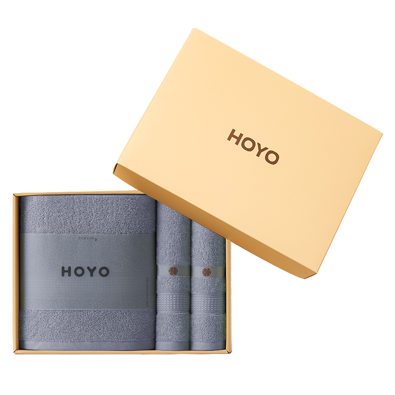 HOYO 臻品长绒棉和风腾纹毛浴三件套 7294 灰色 组合装