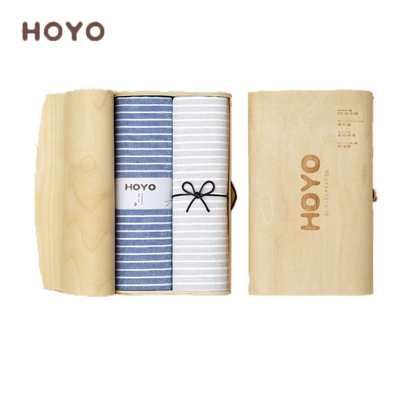 HOYO 素颜木质礼盒毛巾两件套 7293 蓝灰 组合装