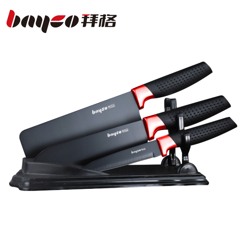 拜格（BAYCO）孔纹柄喷漆黑色刀具折叠刀座 4件套【BD3263】 曜石黑