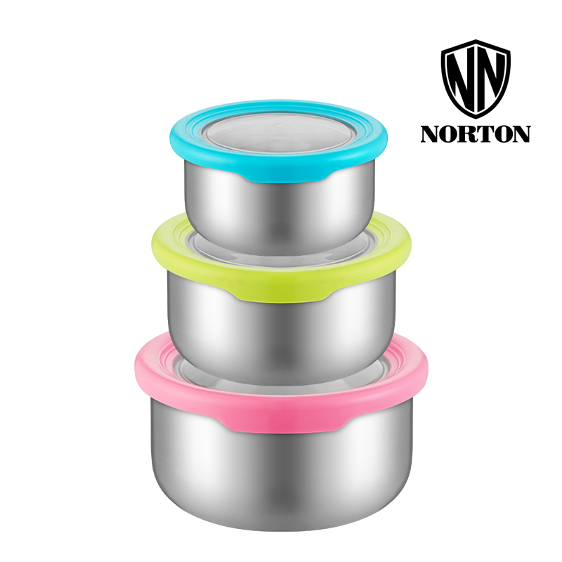 NORTON 巧乐组合保鲜碗（3件套）5GQL003（单位：套）  不锈钢色  