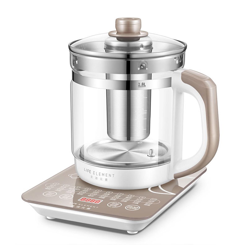 生活元素（LIFE ELEMENT）养生壶 电水壶 煮茶器 煮茶壶 热水壶 烧水壶迷你 玻璃花茶壶 D23 1.8L（单位：台） 灰色