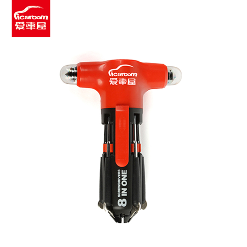 爱车屋多功能车用救生锤安全锤逃生锤 照明灯 7支不同规格螺丝起子工具 I-6002/个 黑色