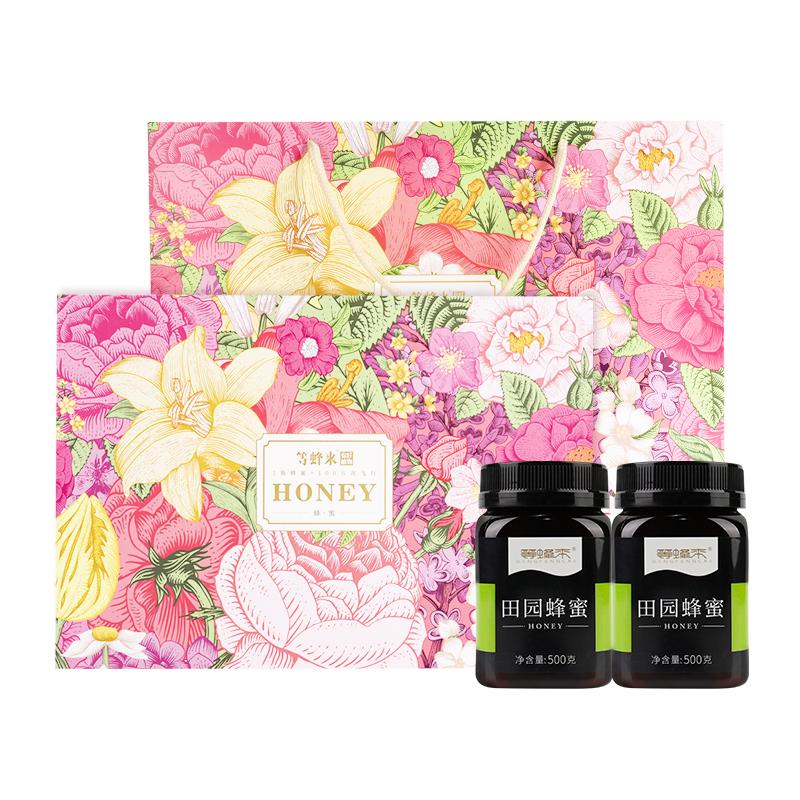 等蜂来 一级田园百花蜂蜜礼盒500g田园蜜*2瓶/盒    