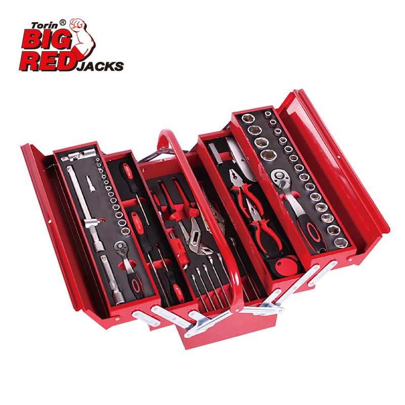 BIG RED套筒套装汽车维修工具箱组合汽修工具箱棘轮扳手套装修车工具套装带折叠工具箱 86件装 红色