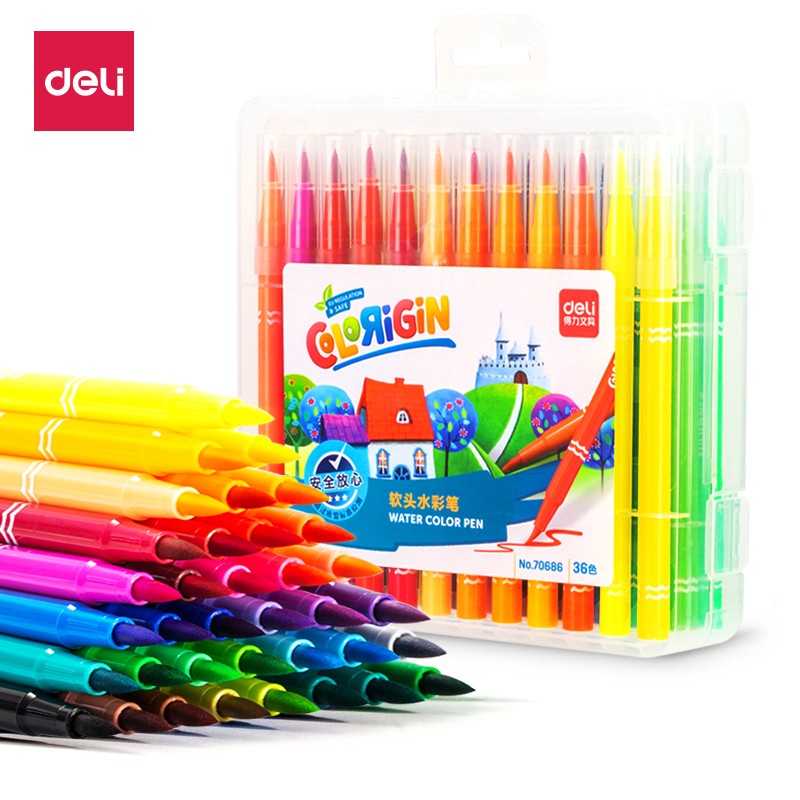 得力70686-36色软头水彩笔(混)(36色)  混色  