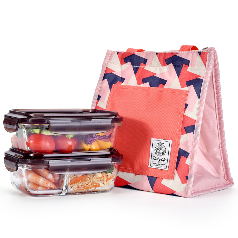 乐扣乐扣(LOCK&LOCK)玻璃饭盒分隔微波炉便当盒带饭保鲜盒LLG990S101（单位：套） 粉色