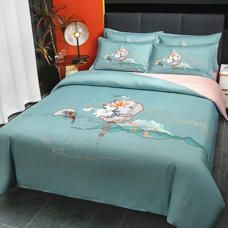 啄木鸟PLOVER家纺风花雪月水洗真丝绣花四件套+ZMN-FHXY-01  天蓝色  