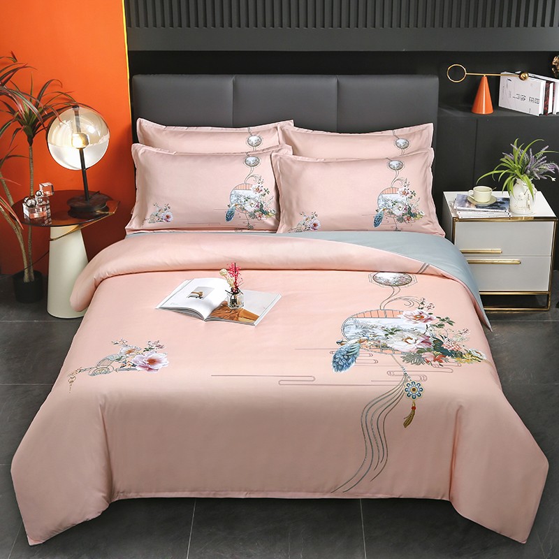 啄木鸟PLOVER家纺花前月下-水洗真丝绣花四件套+ZMN-HQYX-02  茱萸粉  