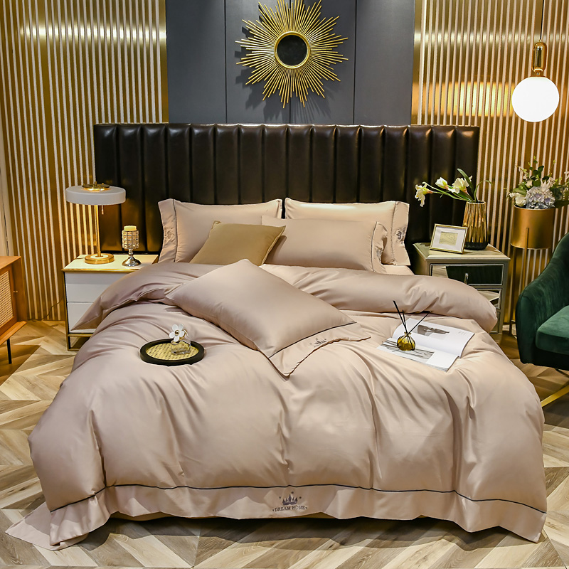 啄木鸟PLOVER家纺水洗真丝绣花四件套-卡其+ZMN-SXZS-01  香槟色  