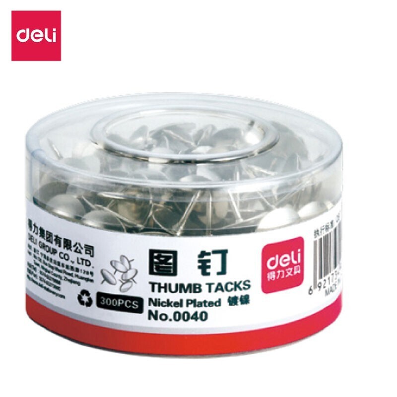 得力(deli)镀镍图钉 软木板按钉 照片钉 300枚/筒 0040【5筒装】 不锈钢色