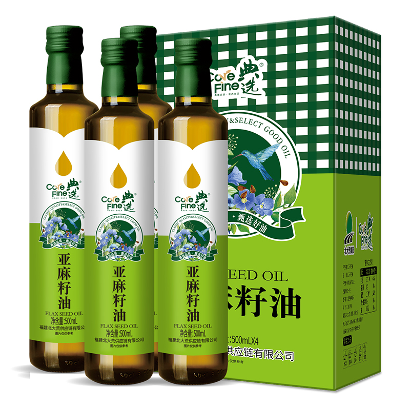 北大荒&middot;典选亚麻籽油礼盒装500ml*4/盒 松石绿