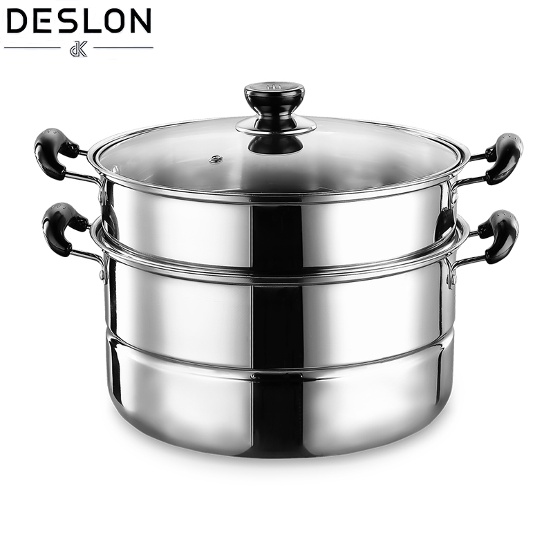 德世朗（DESLON）蒸蒸日上两层多用蒸锅 DFS-Z018B 26cm（单位：个）不锈钢色  不锈钢色  