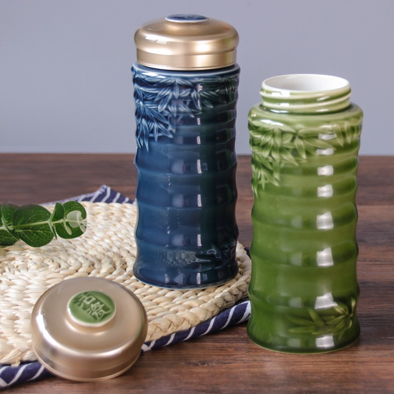 乾唐轩竹报平安随身杯（大）330ml（双层）  宝石蓝  