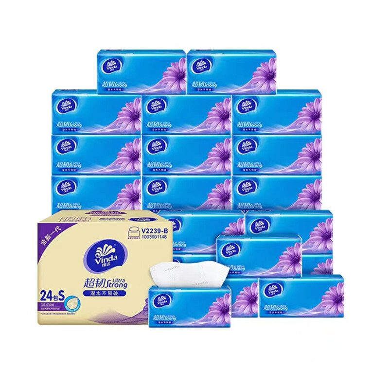 维达超韧抽纸3层130抽24包S码面巾纸整箱V2239-24E  白色  