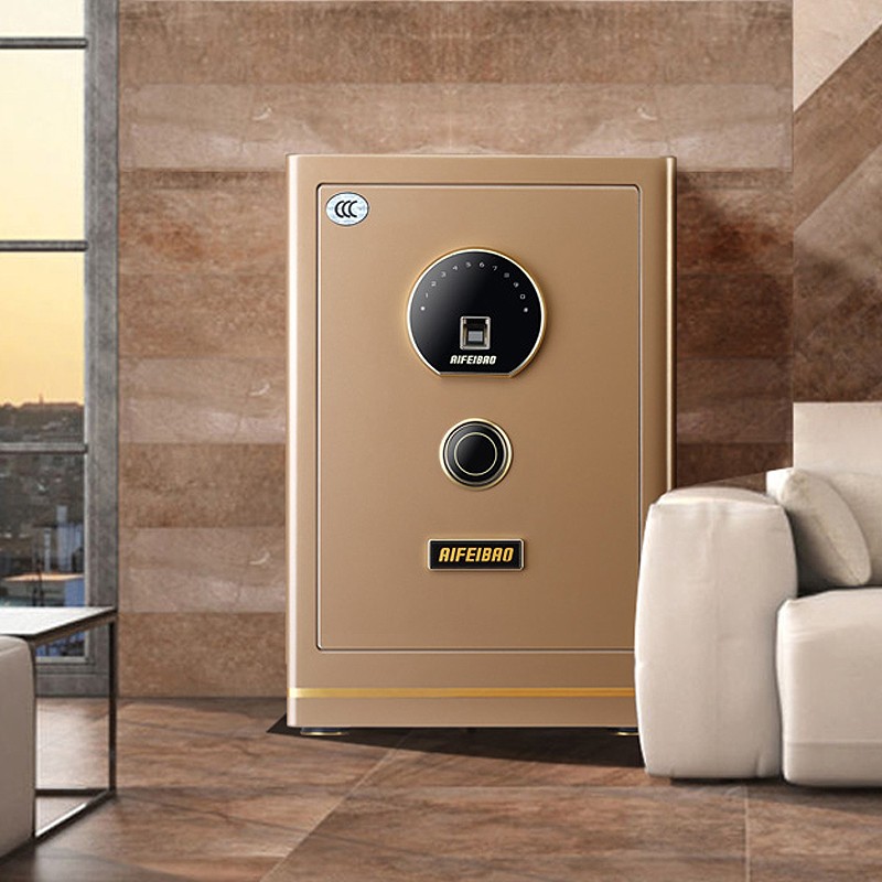 艾斐堡新天尚3c认证保险箱保险柜家用办公全钢防盗指纹+触摸床头柜国家CCC认证保险柜包安装 新天尚40指纹  金色  