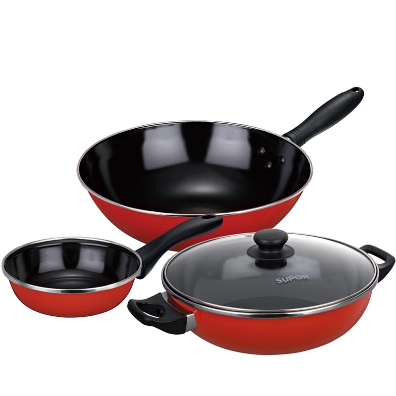苏泊尔（SUPOR）爱家三件套T0933T（30CM炒锅26CM汤锅16CM煎锅）（套） 红色
