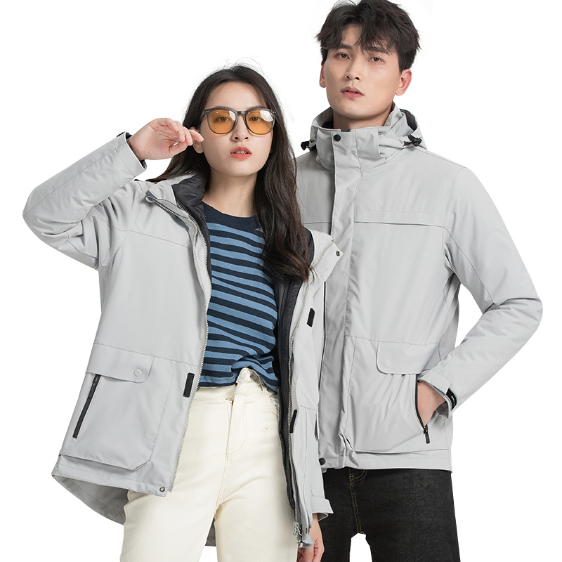 Tri-polar 秋冬三合一羽绒冲锋衣男聚热保暖防水两件套户外服TP8423（单位：件）  雾灰色  3XL