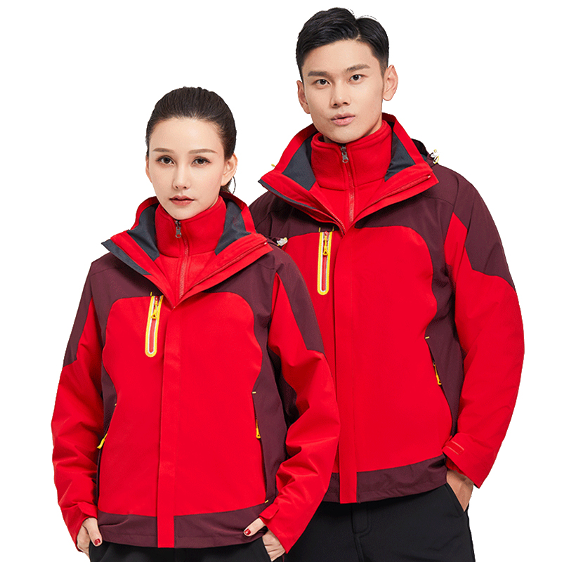 Tri-polar 冲锋衣男女三合一可拆卸两件套加厚防风加绒秋冬外套TP8412（单位：件）  红色  L