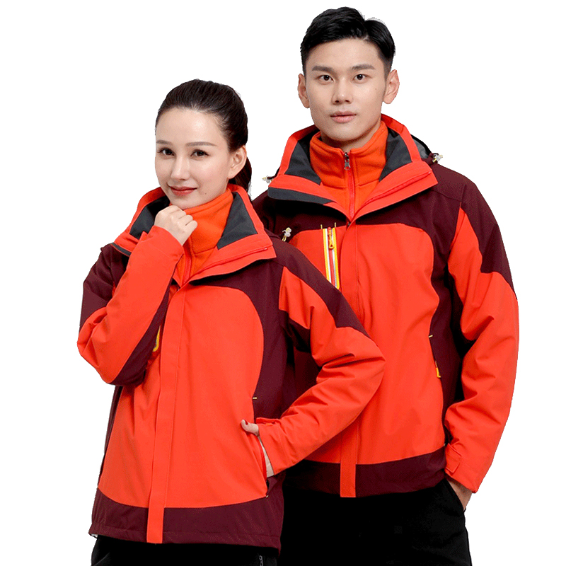 Tri-polar 冲锋衣男女三合一可拆卸两件套加厚防风加绒秋冬外套TP8412（单位：件）  桔色  XL
