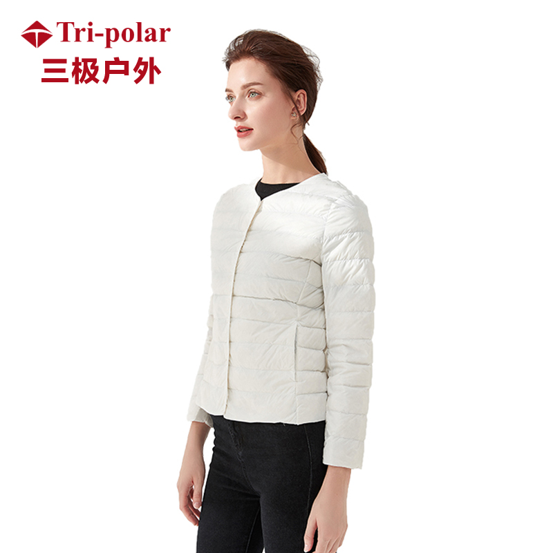 Tri-polar 轻薄短款修身羽绒服女士大码圆领短款外套TP6827（单位：件）  白色  4XL