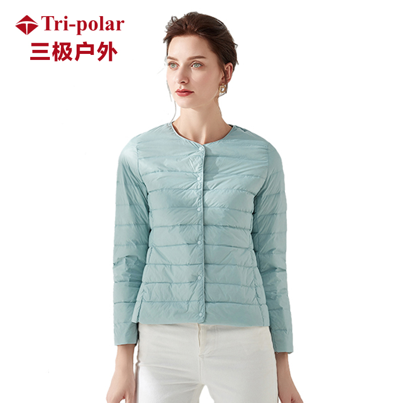 Tri-polar 轻薄短款修身羽绒服女士大码圆领短款外套TP6827（单位：件）  蓝色  XL