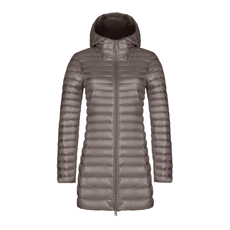 Tri-polar 秋冬新款时尚羽绒服女轻薄款中长款连帽修身大码简约外套TP8512（单位：件）  驼色  M