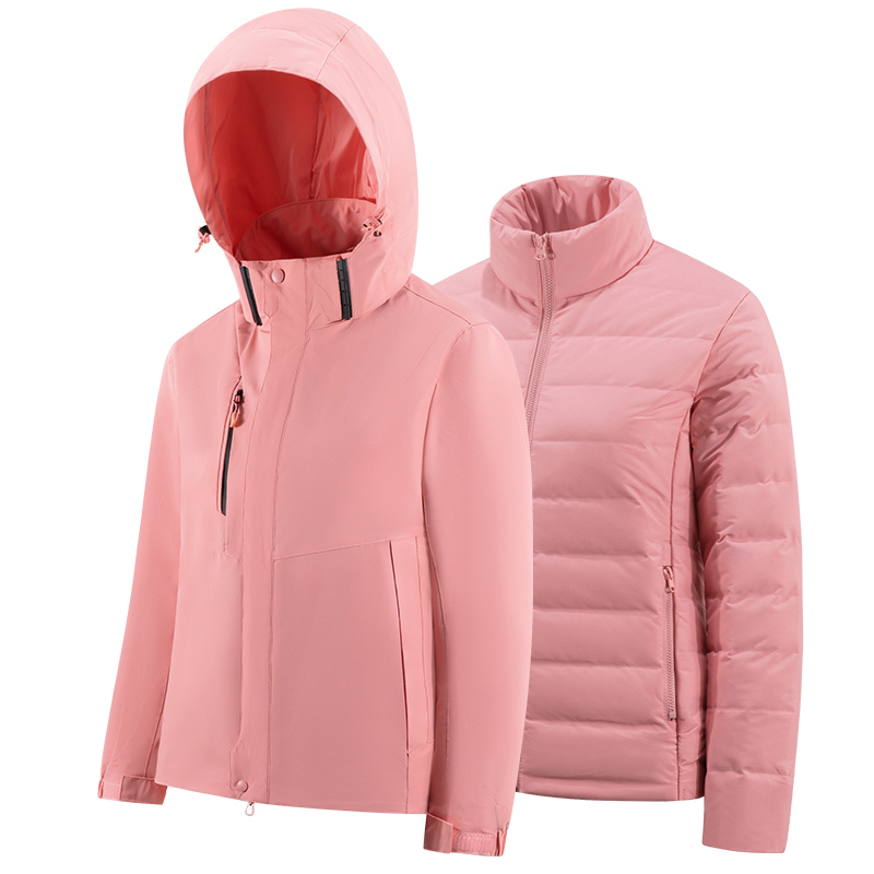 Tri-polar 羽绒服情侣男女三合一羽绒服冲锋衣冬季休闲运动厚外套TP8525（单位：件）  女款杏粉色  3XL