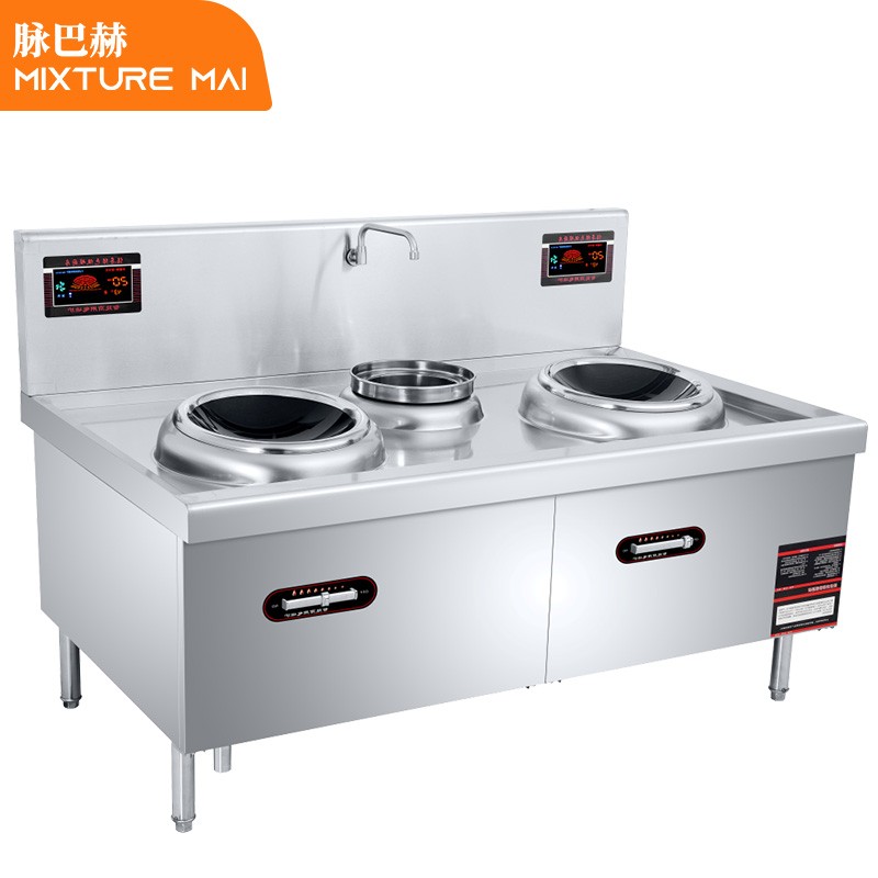 脉巴赫 商用大功率电磁炉大锅灶 BMBH-MC-SXC12C-01 学校食堂酒店厨房设备 12kw*2双头单尾大炒炉  白色  