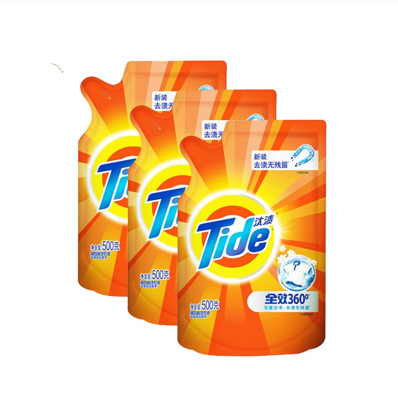 汰渍全效360&deg;升级洗衣液袋装500G*3袋 混色