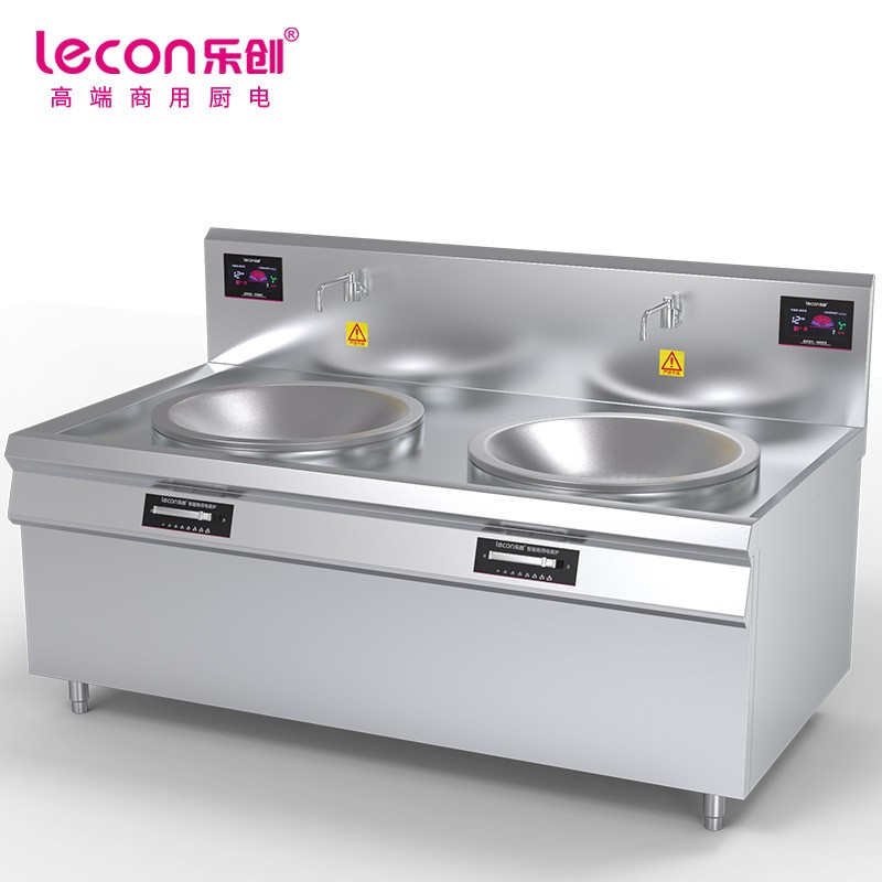 乐创（lecon）商用电磁双头大锅灶 锅径1000 25KW*2大功率酒店饭堂企业炒灶 380V LC-J-A90D2  银色  