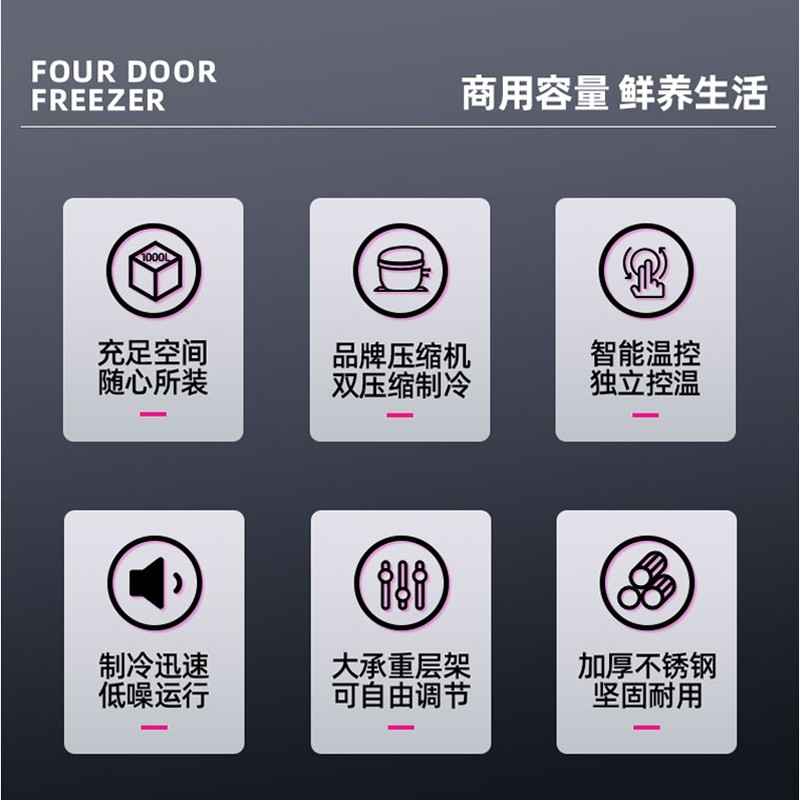 乐创 (lecon)商用六门冰柜 立式厨房髙身雪冷藏冷冻保鲜高柜 双压缩机冰箱 全冷藏【工程款】LC-J-LM01  银色  