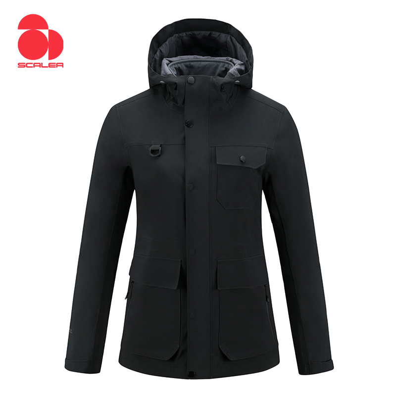 思凯乐女抓绒两件套冲锋衣防寒服f2402707 黑色 XS