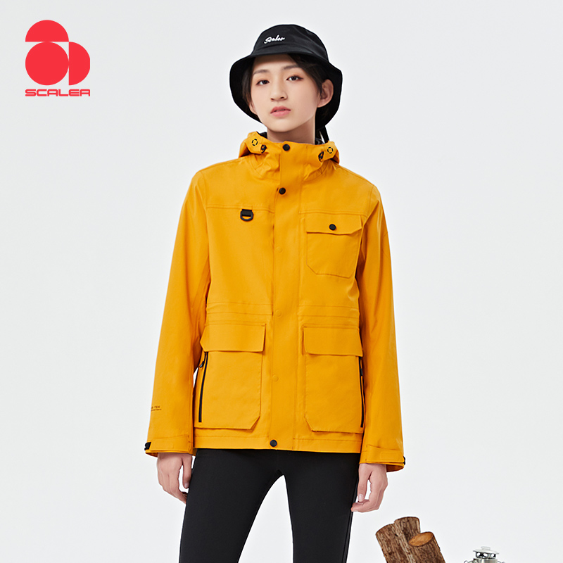 思凯乐女抓绒两件套冲锋衣防寒服f2402707 黄色 XS