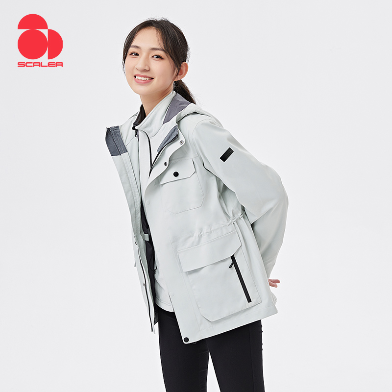 思凯乐女抓绒两件套冲锋衣防寒服f2402707 砺石灰 XS