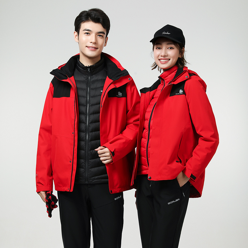 思凯乐男羽绒两件套冲锋衣防寒服f2412289 红色 XL